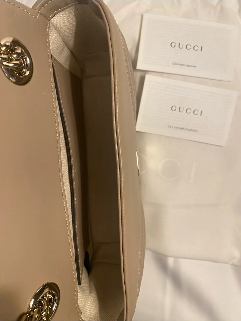 Nwt Gucci Marmont small beige leather bag